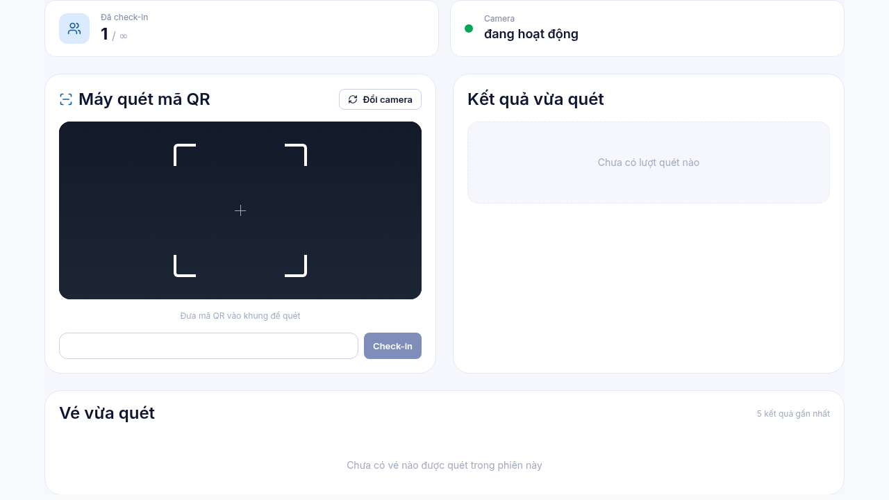 Màn hình quét vé check-in tại sự kiện