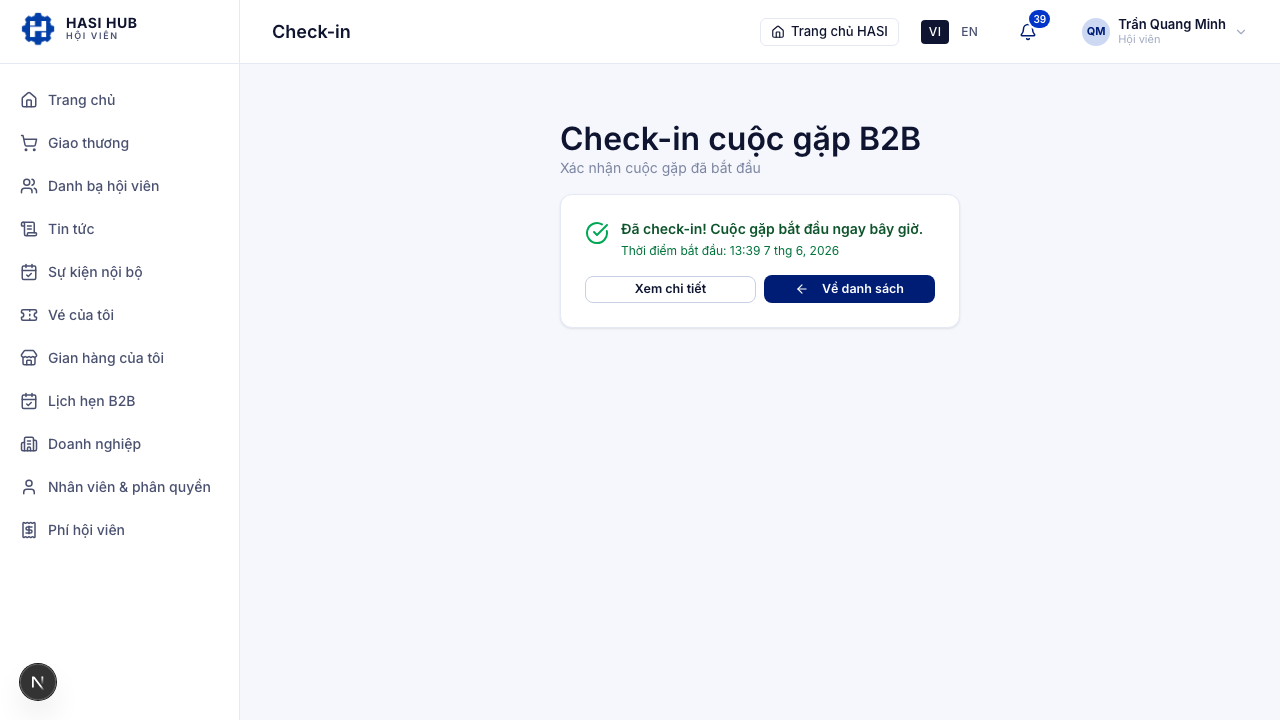 Quét mã QR và xác nhận check-in