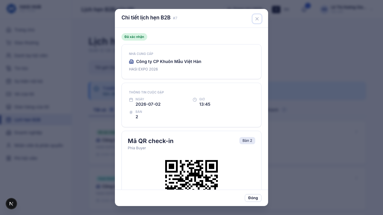Hộp thoại Chi tiết lịch hẹn B2B phía bên mua