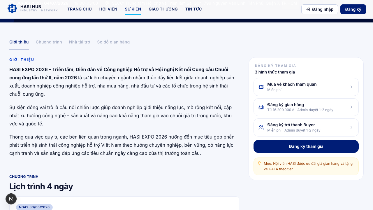 Phần giới thiệu và lịch trình sự kiện trong trang chi tiết